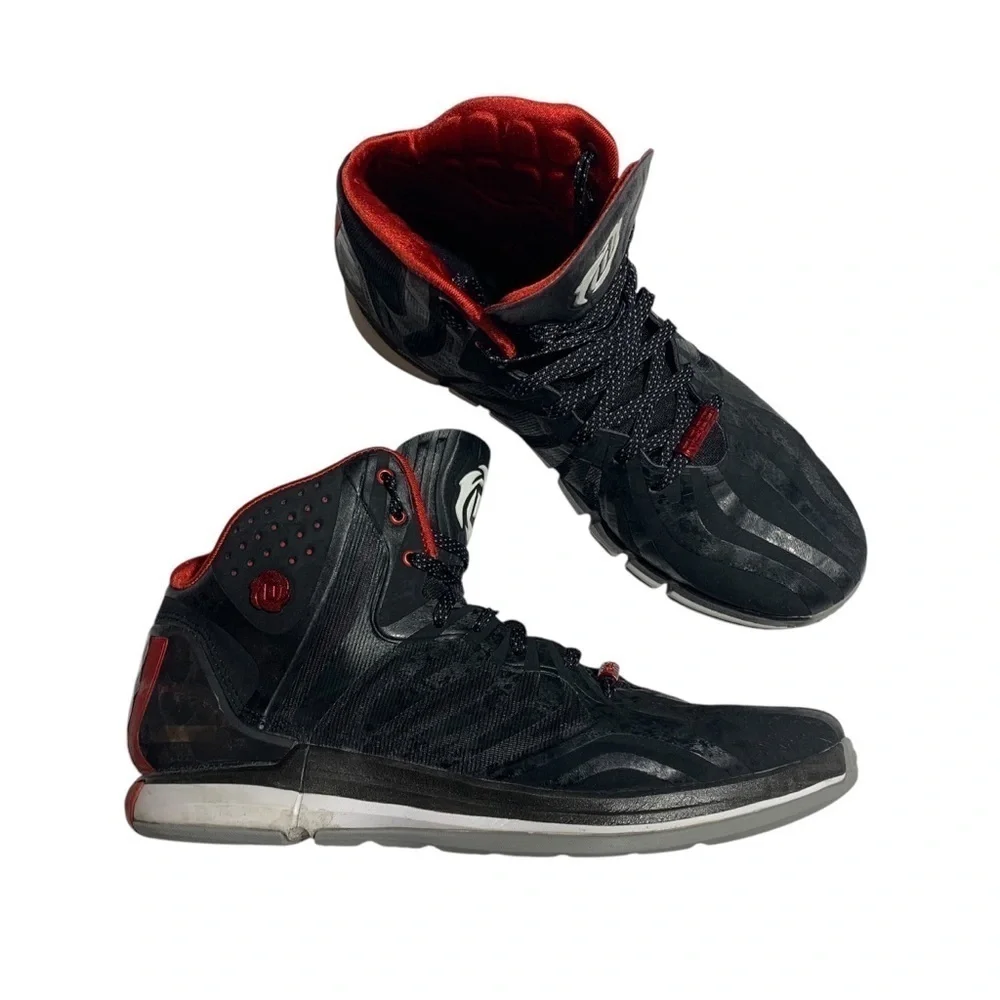 Adidas Derrick Rose Black and Red High-Top Sneakers - Picture 2 of 10